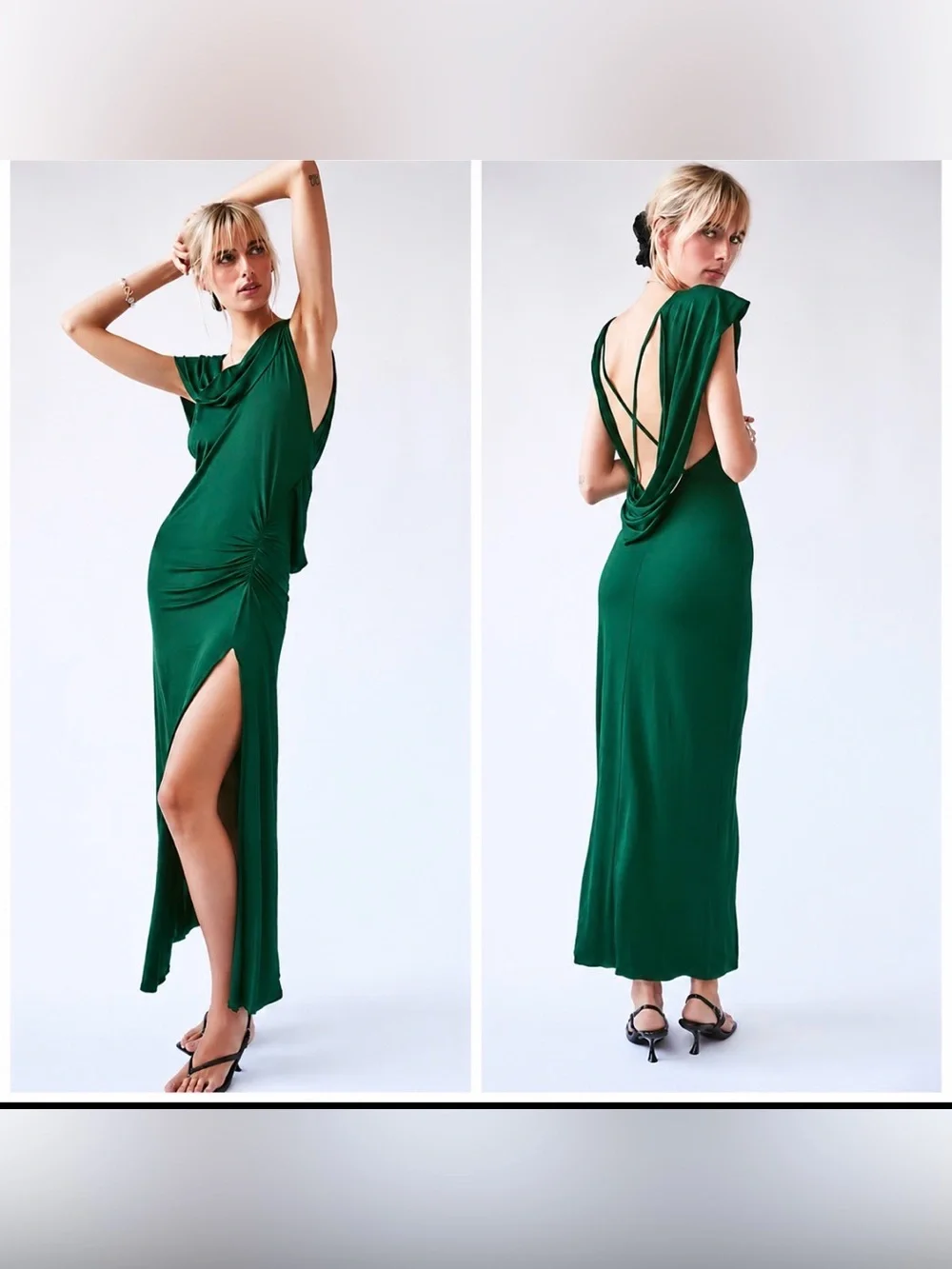 Free People Roxanne Dress Stretchy Slouchy Lagenlook Emerald Green Medium